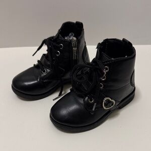 Bebe Black Leather Ankle Boots with Lace-Up